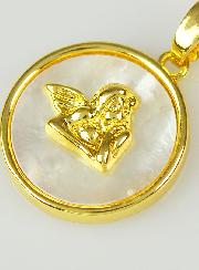 Médaille Ange Gardien en Laiton Doré & Nacre - 10mm