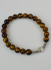 Bracelet Religieux en Pierre d'Oeil de Tigre 8mm & Croix