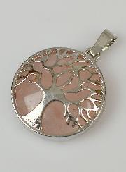 Pendentif Arbre de Vie en Pierre de Quartz Rose - 25mm