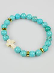 Bracelet Croix en Pierre Naturelle - Turquoise 8mm