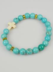 Bracelet Croix en Pierre Naturelle - Turquoise 8mm