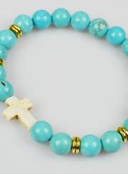 Bracelet Croix en Pierre Naturelle - Turquoise 8mm