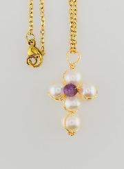 Collier Religieux Croix de Nacre & Améthyste