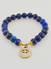 Bracelet Religieux en Pierre Naturelle de Lapis Lazuli & Croix