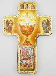 Croix Icône en Bois Calice de Communion - 18cm
