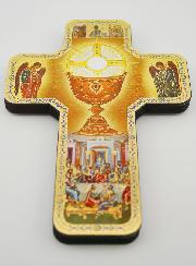 Croix Icône en Bois Calice de Communion - 18cm