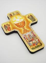 Croix Icône en Bois Calice de Communion - 18cm