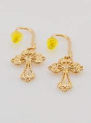 Boucles d'Oreilles Croix Baroque en Plaqué Or  - 34mm