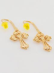 Boucles d'Oreilles Croix Baroque en Plaqué Or  - 34mm