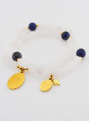 Chapelet en Pierres de Jade Blanc & Sodalite - ND de Guadalupe