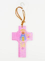 Croix de Baptême en Verre - Vierge de Tendresse