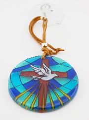 Médaillon Croix en Verre Façon Vitrail - 7cm