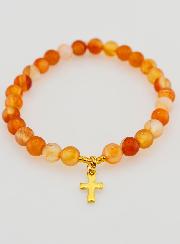 Bracelet Religieux en Pierre de Cornaline 6mm & Croix
