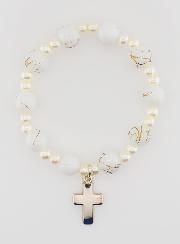Bracelet Religieux Enfant & Croix - Blanc