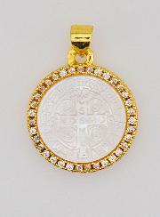 Médaille Dorée en Nacre Croix Saint Benoît - 22mm