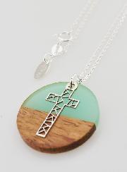 Collier en Argent - Pendentif Bois Résine & Croix