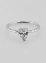 Bague Solitaire Goutte Argent et Zircon - T54