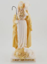 Statue Religieuse Christ bon Pasteur en Albâtre Beige et Or - 17cm