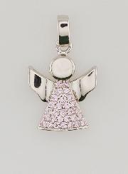 Pendentif Ange-Gardien en Argent et Zircons Roses - 15 mm
