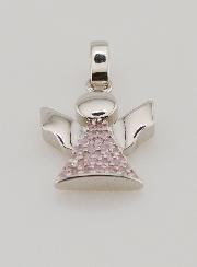 Médaille de Baptême Ange-Gardien Argent et Zircons Roses - 15 mm