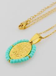Médaille Miraculeuse + Chaîne - Perles Turquoises