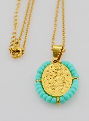 Médaille Miraculeuse + Chaîne - Perles Turquoises