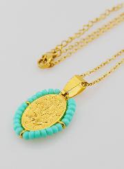 Collier Religieux & Médaille Miraculeuse - Perles Turquoises
