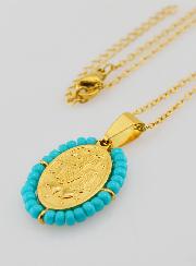Médaille Miraculeuse + Chaîne - Perles Bleu Gris