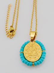 Médaille Miraculeuse + Chaîne - Perles Bleu Gris