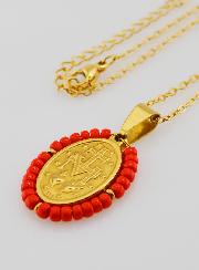 Médaille Miraculeuse + Chaîne - Perles Rouges