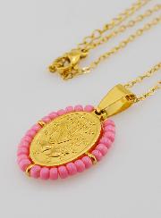 Médaille Miraculeuse + Chaîne - Perles Roses
