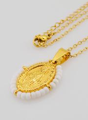 Médaille Miraculeuse + Chaîne - Perles Blanches