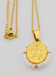 Médaille Miraculeuse + Chaîne - Perles Blanches