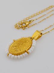 Collier Religieux Perlé & Médaille Miraculeuse - Blanc