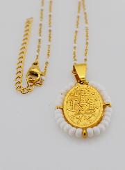 Collier Religieux Perlé & Médaille Miraculeuse - Blanc