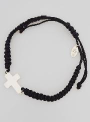 Bracelet Corde Tressée Noire - Croix en Argent