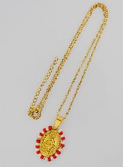 Médaille Miraculeuse + Chaîne - Perles Rouge & Blanc