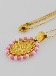 Médaille Miraculeuse + Chaîne - Perles Rose & Blanc