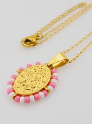 Médaille Miraculeuse + Chaîne - Perles Rose & Blanc