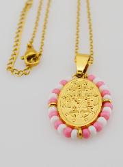 Médaille Miraculeuse + Chaîne - Perles Rose & Blanc