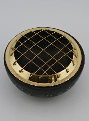 Brûle-Encens en Stéatite Noire et Laiton - 9cm