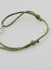 Bracelet Argent et Corde Verte - Croix Ajourée