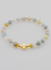 Bracelet Avec Croix - Aigue Marine 6mm