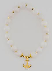 Bracelet en Pierre de Lune 8mm & Pampille Ancre