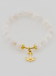 Bracelet en Pierre de Lune 8mm & Pampille Ancre