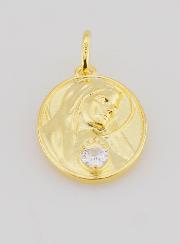 Médaille Plaqué Or & Zircon Sacré Coeur de Marie - 19mm
