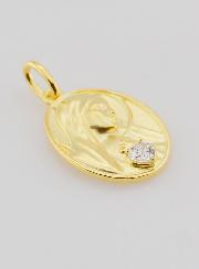 Médaille Plaqué Or & Zircon Sacré Coeur de Marie - 19mm
