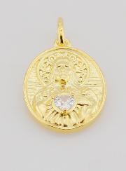 Médaille Plaqué Or & Zircon Sacré Coeur de Jésus - 19mm