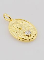 Médaille Plaqué Or & Zircon Sacré Coeur de Jésus - 19mm