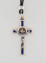 Collier Religieux Croix de Saint Benoit - Bleu